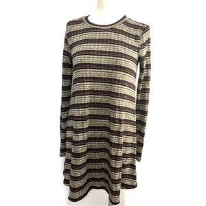 BCBGeneration Ribbed Stripe Long Sleeve Lurex Shimmer Shift Dress Small